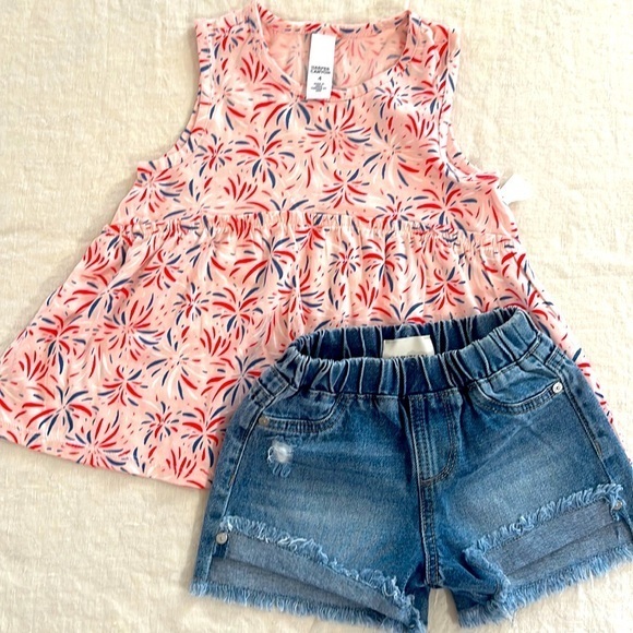 Harper Canyon NWT firework peplum tank new! Bundled with Habitual NWOT shorts 4t - Picture 1 of 6